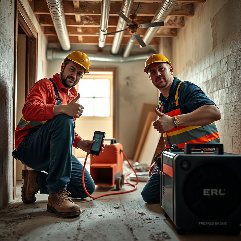A certified mold remediation technician explaining the process to a homeowner in a clean, restored living room in Celina.
