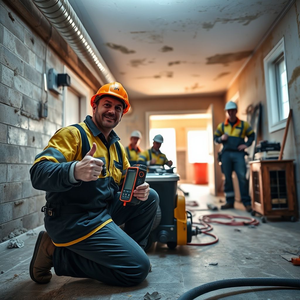 A Lewisville homeowner shaking hands with a Tech Pro Mold Removal technician after a successful mold remediation project.